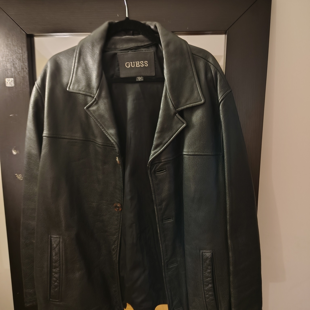 GUESS Men's Black Leather Jacket